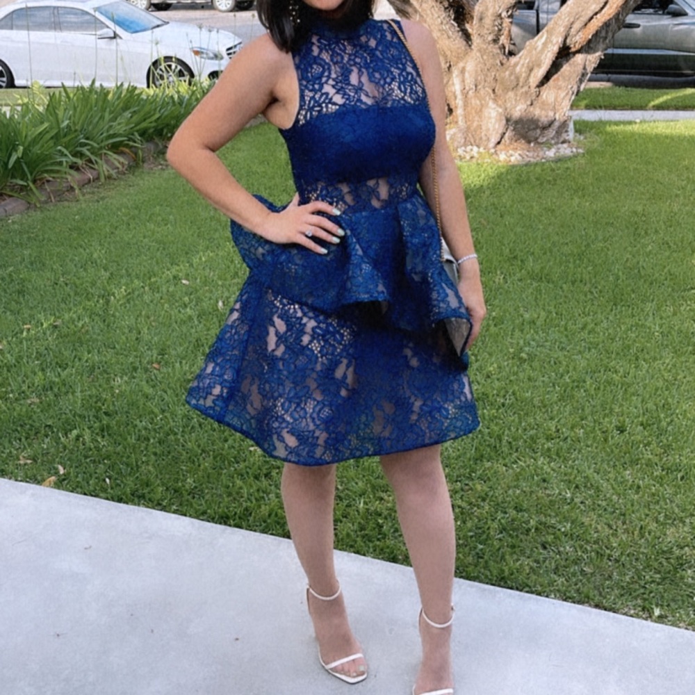 Gorgeous lace navy lace Tarik ediz couture dress